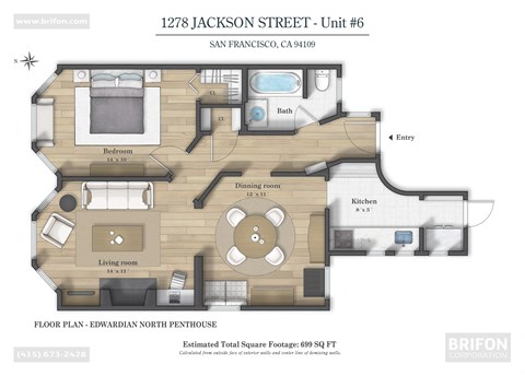 Floor plan for 1 bed, 1 bath